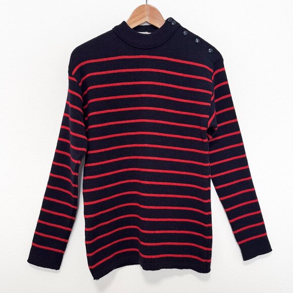Vintage Rutland Knitwear Navy and Red Stripe British Wool Sweater Size 40/42 - Picture 1 of 12